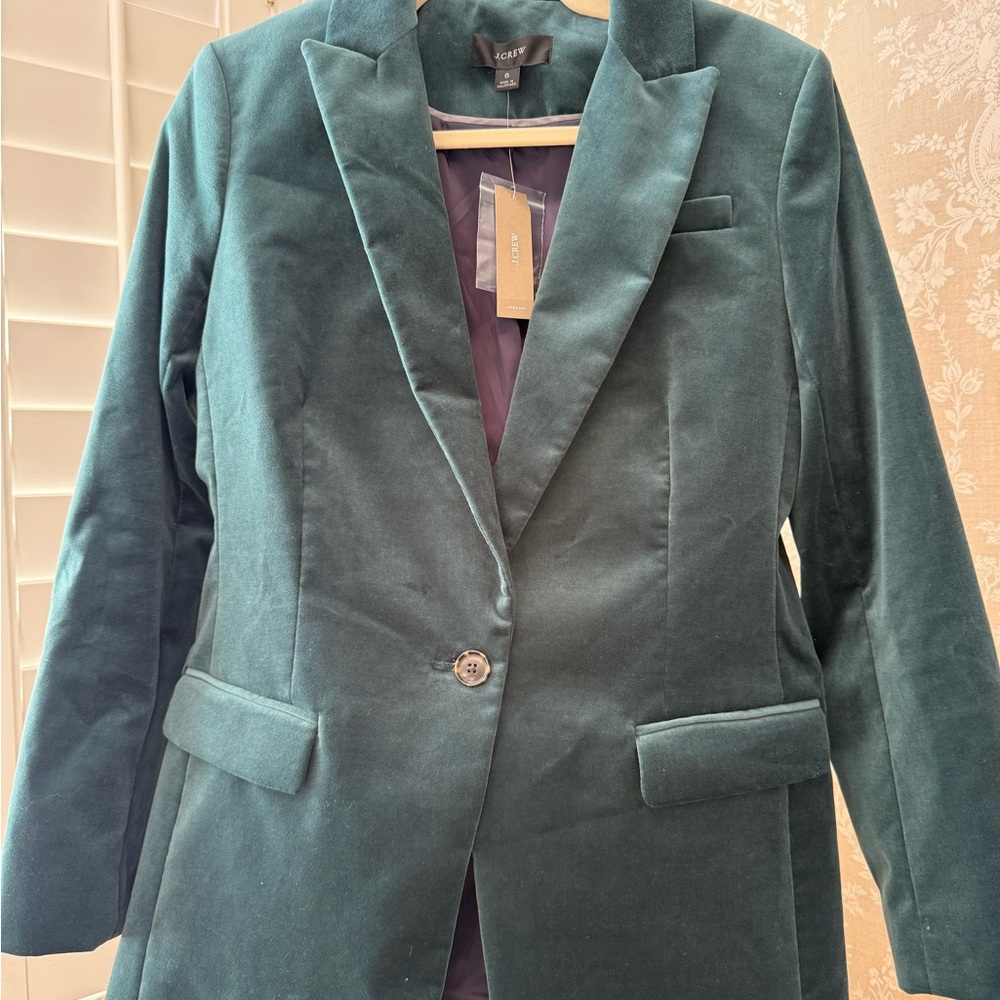 J. Crew Dark Green teal velvet Blazer